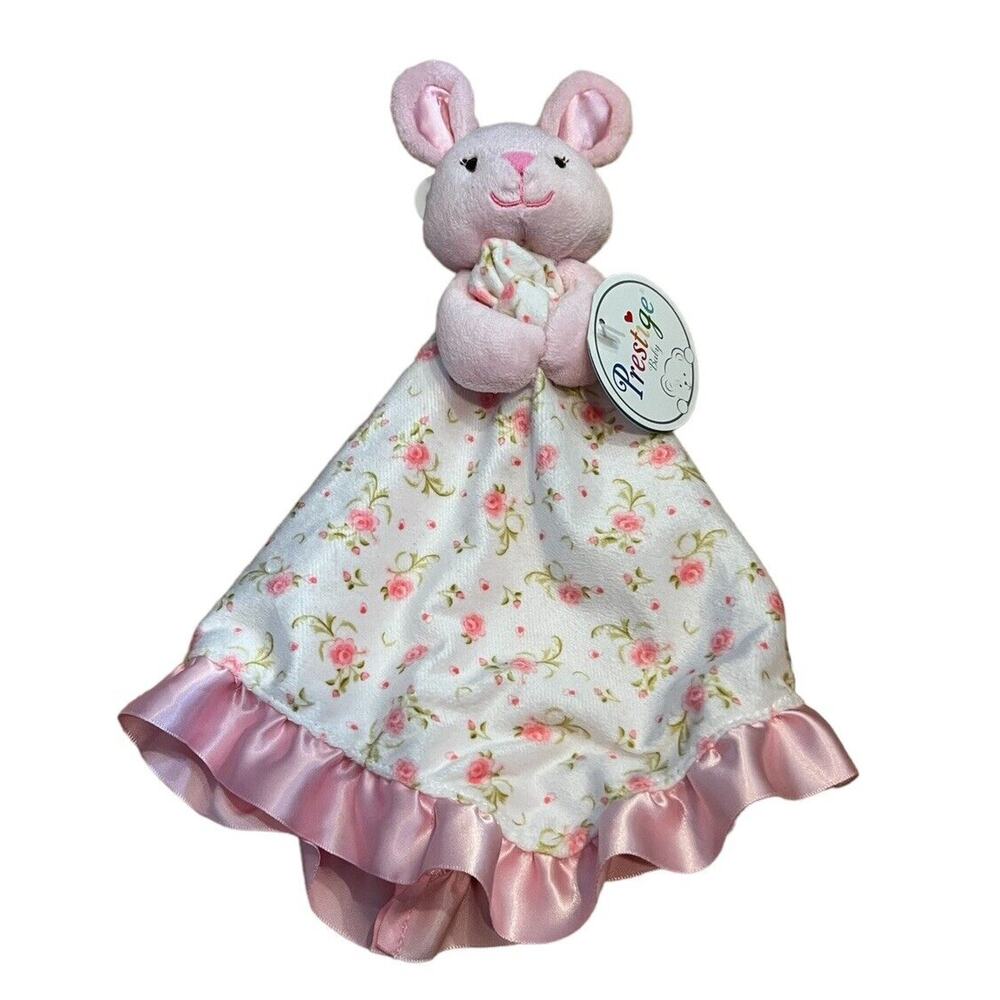 Sweetest Prestige Baby Pink Bunny Floral Security Blanket Satin Ruffle NWT